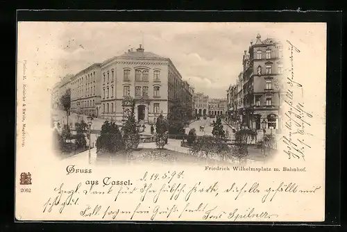 AK Cassel, Friedrich Wilhelmsplatz mit Bahnhof