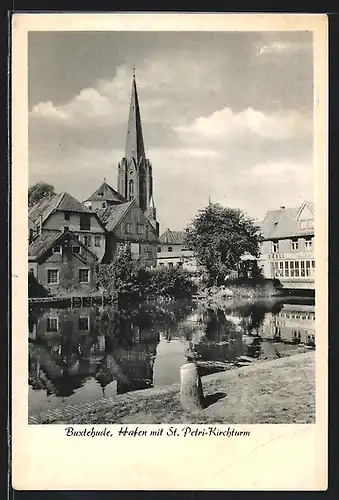 AK Buxtehude, Hafen mit St. Petri-Kirchturm
