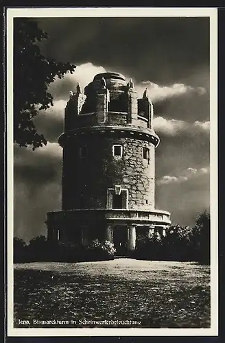 AK Jena, Bismarckturm in Scheinwerferbeleuchtung
