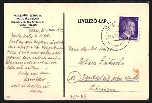 Künstler-AK Budapest, Hotel Jägerhorn