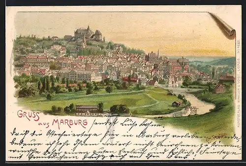 Künstler-AK Erwin Spindler: Marburg, Panoramablick auf die Stadt