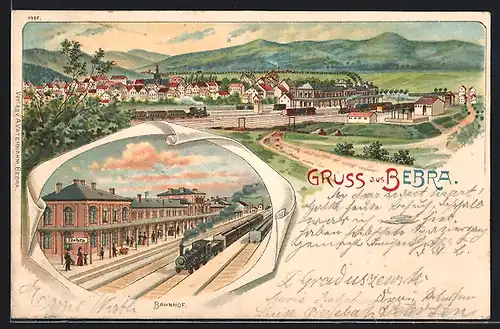 Lithographie Bebra, Bahnhof, Teilansicht
