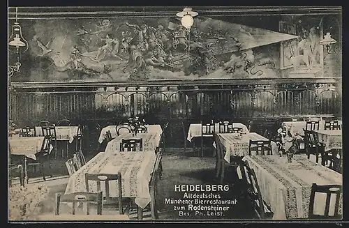 AK Heidelberg / Neckar, altdeutsches Münchener Bierrestaurant zum Rodensteiner, Innenansicht