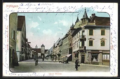 AK Villingen, Obere Strasse mit Spaziergängern