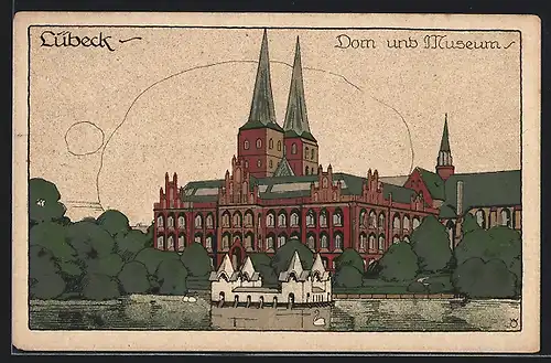 Steindruck-AK Lübeck, Dom und Museum