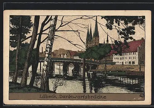 Steindruck-AK Lübeck, Dankwartsbrücke