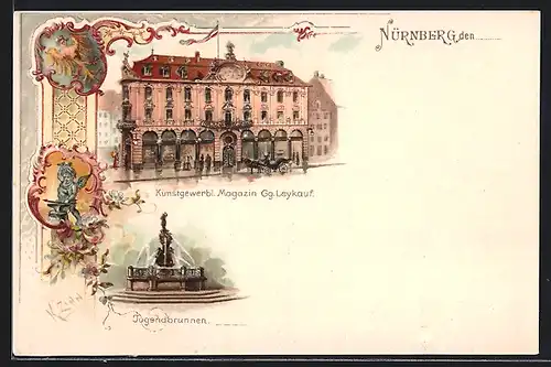 Lithographie Nürnberg, Kunstgewerbl. Magazin Gg. Leykauf, Tugendbrunnen