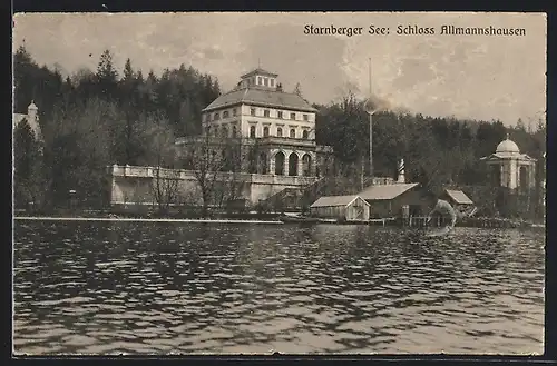 AK Berg / Starnberger See, Blick auf Schloss Allmannshausen