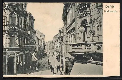 AK Krefeld, Hochstrasse mit Geschäften