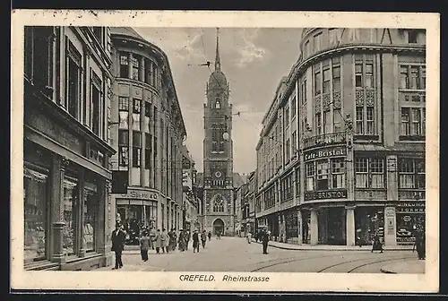 AK Krefeld, Café Bristol in der Rheinstrasse