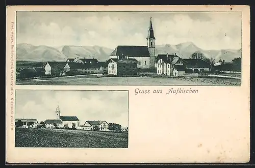 AK Aufkirchen, Panorama, Ortspartie mit Kirche
