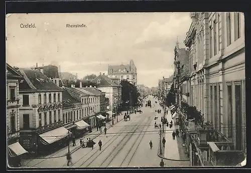 AK Crefeld, Rheinstrasse mit Geschäften