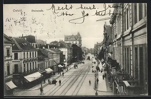 AK Crefeld, Rheinstrasse mit Geschäften