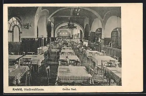 AK Krefeld, Gasthaus Stadtwaldhaus, Grosser Saal, Innenansicht