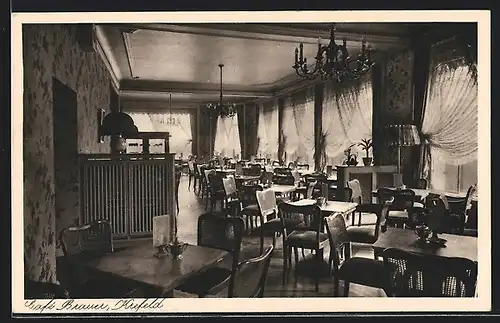 AK Krefeld, Cafe Brauer, Innenansicht