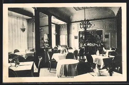 AK Krefeld, Cafe Bristol von E. Wellenstein, Weinrestaurant, Innenansicht