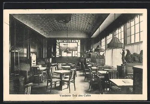 AK Krefeld, Cafe Bristol von E. Wellenstein, Innenansicht Vorderer Teil