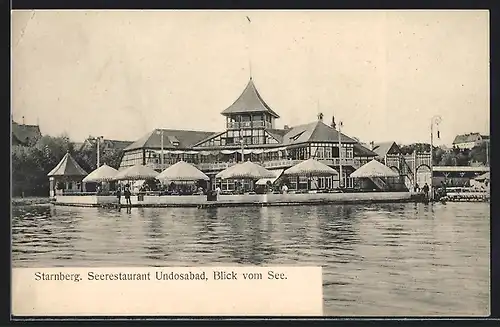 AK Starnberg, Blick vom See auf das Seerestaurant Undosabad