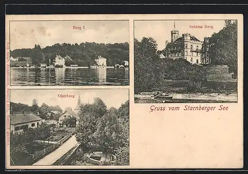 AK Oberberg /Starnberger See, Schloss Berg, Strassenpartie mit Kirche, Berg