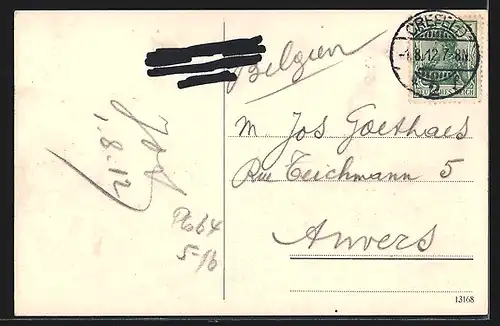 AK Crefeld, Husaren-Kaserne, Strassenbahn