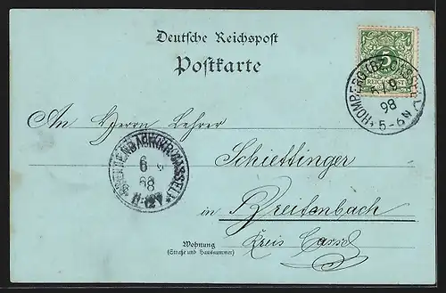 Mondschein-Lithographie Homberg /Reg. Bez. Kassel, Kirche, Seminar, Krieger-Denkmal