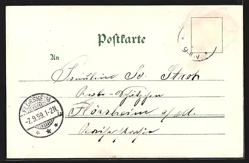 Lithographie Rauenthal /Rheingau, Hotel Rheingauer Hof, Ortspartie, Teilansicht mit Kirche