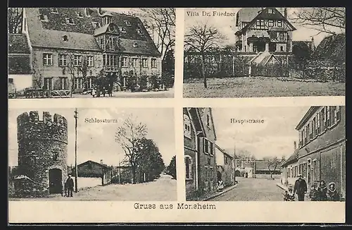 AK Monsheim, Hauptstrasse, Schlossturm und Villa Friedener