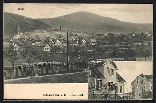 AK Fischbach i. Taunus, Kolonialwarengeschäft v. E. P. Gottschalk, Totalansicht