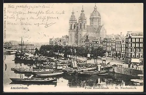 AK Amsterdam, Prins Hendrikkade & St. Nicolaaskerk