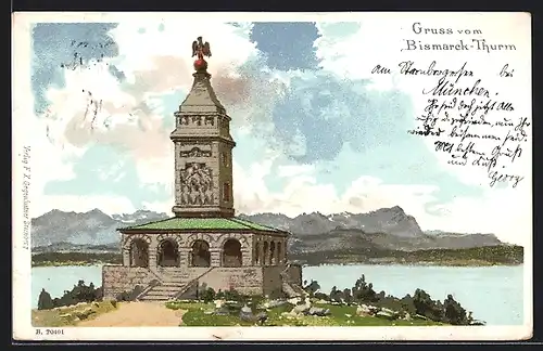 Lithographie Assenhausen, Partie am Bismarckturm