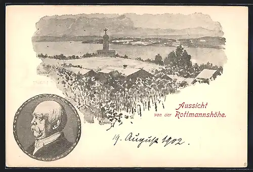 Künstler-AK Starnberg /Starnberger-See, Bismarck-Turm im Winter, Portrait