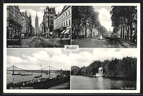 AK Krefeld, Strasse, Ost-Wall, Rheinbrücke, Partie im Stadtwald