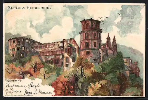 Künstler-AK C. Pfaff: Heidelberg, Schloss Heidelberg im Herbst