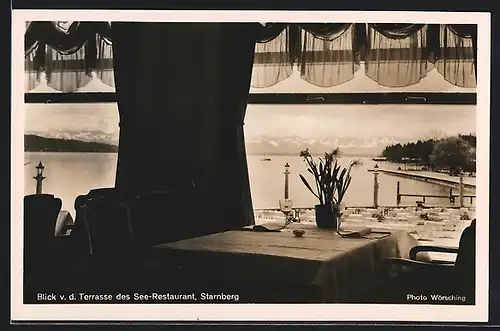 AK Starnberg, Blick von der Terrasse des See-Restaurant