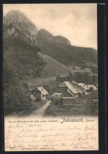 AK Johnsbach, Donner-Wirtshaus mit dem untern Oedstein