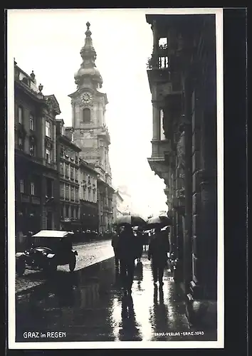 AK Graz, Strassenpartie im Regen