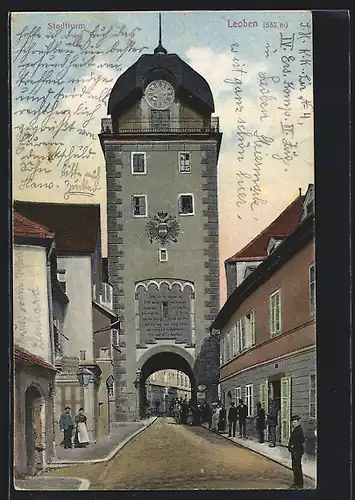 AK Leoben, Stadtturm mit Durchblick