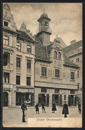 AK Graz, Glockenspiel mit Passanten