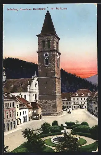 AK Judenburg, Hauptplatz mit Stadtturm