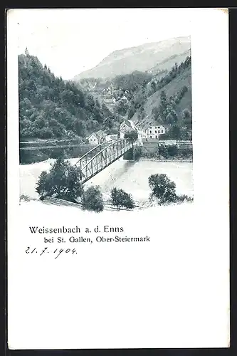 AK Weissenbach a. d. Ems, Ortsansicht mit Flussbrücke