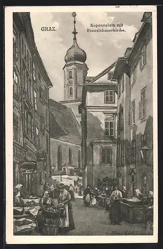 AK Graz, Kapannplatz mit Franziskanerkirche