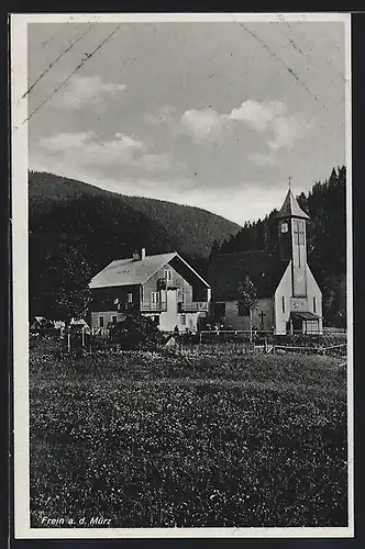 AK Frein a. d. Mürz, Kirche mit Nebengebäude