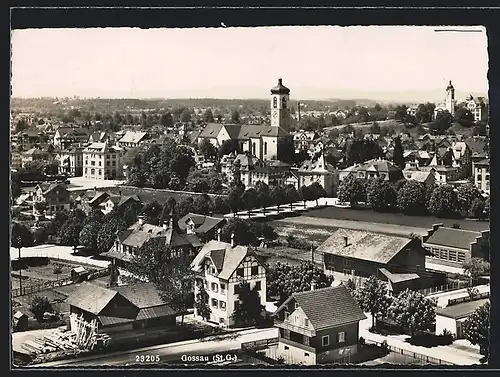 AK Gossau, Teilansicht mit Kirche und Sägewerk