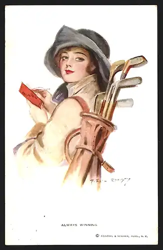 Künstler-AK F. Earl Christy: Always running, Golferin