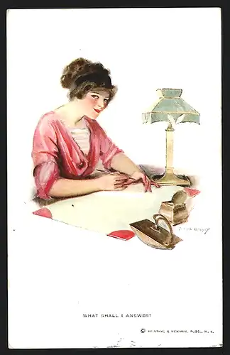 Künstler-AK F. Earl Christy: Frau schreibt einen Brief