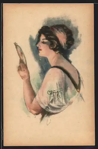 Künstler-AK Court Barber: Dame betrachtet sich im Spiegel