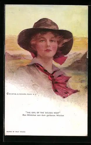Künstler-AK Philip Boileau: The girl of the Golden West, Dame mit Hut