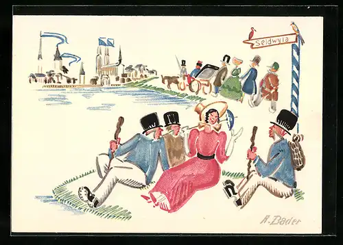 Künstler-AK Zürich, Sechseläuten 1926, die drei gerechten Kammacher