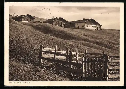 AK Obertschappina, Ortsansicht mit Alpenhäusern