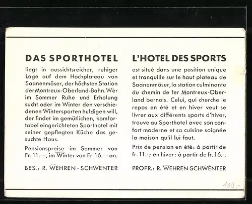 Künstler-AK Gstaad, Sporthotel Saanenmöser